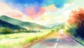 Road trip in watercolor style by Generative AI