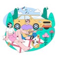 Road trip. Young people or family going on vacation by a car. Royalty Free Stock Photo