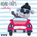 Road trips with cute dog vector illustration