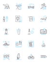 Road trips linear icons set. Adventure, Exploration, Freedom, Excitement, Journey, Escape, Wanderlust line vector and