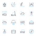 Road trips linear icons set. Adventure, Exploration, Freedom, Excitement, Journey, Escape, Wanderlust line vector and