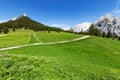 Road trough alps. Austria, Gnadenwald, Walderalm, Tyrol Region Royalty Free Stock Photo