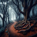 Road to the light in dark mysterious forest Royalty Free Stock Photo