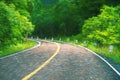 Road with turn on green background. Summer travel landscape blurred digital illustration. Empty highway art print Royalty Free Stock Photo