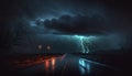 The Road Under The Storm And Rain Royalty Free Stock Photo