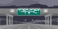 Road underpass Highway or motorway and green signage at nighttime illustration