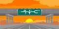 Road underpass Highway or motorway and green signage in surise, sunset time illustration