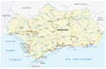 Road vector map of the autonomous community of andalusia, spain Royalty Free Stock Photo