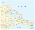 Road vector map of the Baltic Sea island of Usedom in German language, Germany, Poland