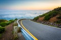 Road and view of fog over the San Francisco Bay