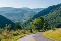 A road and view of mountains in the rural Potomac Highlands of West Virginia