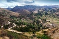 Road, village and mountains