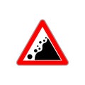 Road Warning falling stone sign on White Background