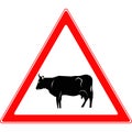 Road warning sign. Cattle drive sign. Vector image. Royalty Free Stock Photo