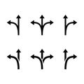 Road way arrows turn left or right or straight sign isolated vector illustration