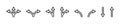 Road way arrows vector icons set. Road way : one, two and three direction. Fork sign.