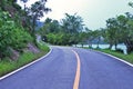 Road Way Asphalt Curved Yellow Line Sky Forest Background