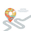 Road way location and GPS navigation. Paper cut illustration of pin map symbol, waypoint marker and winding road Royalty Free Stock Photo