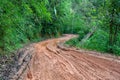 Road wet muddy of backcountry countryside in rainy day Royalty Free Stock Photo