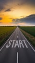 Road with a white start sign on it Royalty Free Stock Photo