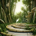 Whimsical Manga-inspired 3d Bamboo Path In A Hyper-realistic Green Forest