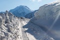 Road in winter mountains in Kazakhstan