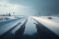 Road in winter, snow lies. AI generative