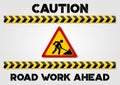 Road Work Ahead Sign and Caution lines isolated on white background. Vector illustration Royalty Free Stock Photo