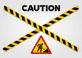 Road Work Ahead Sign and Caution lines isolated on white background. Vector illustration Royalty Free Stock Photo