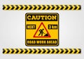 Road Work Ahead Sign and Caution lines isolated on white background. Vector illustration Royalty Free Stock Photo