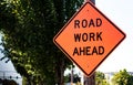 Road work ahead sign on a post Royalty Free Stock Photo