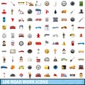 100 road work icons set, cartoon style Royalty Free Stock Photo