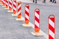 Road work. Orange traffic signs Royalty Free Stock Photo