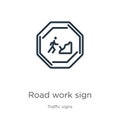 Road work sign icon. Thin linear road work sign outline icon isolated on white background from traffic signs collection. Line Royalty Free Stock Photo