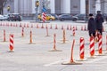 Road work signs Orange traffic cones