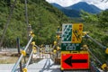 Road work signs and safety instructions on roadside construction site