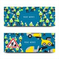 Road work vector banners horisontal Royalty Free Stock Photo