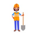 Road worker builder with shovel vector illustration.