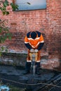 Road worker drilling asphalt on pavement with jackhammer Royalty Free Stock Photo