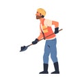 Road Worker in Hard Hat and Orange Vest Digging with Shovel Repairing Street Infrastructure Vector Illustration Royalty Free Stock Photo