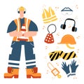 Road Worker holding traffic safety cone with safety equipment clipart