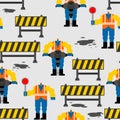 Road worker pattern seamless. Roadman background. Service asphalt repair texture Royalty Free Stock Photo