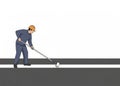 Road Worker with a Roller Painting a White Line on a Dark Surface in a Clean Minimalist Vector Illustration with Ample Copy Space Royalty Free Stock Photo