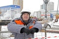 Road worker in winter