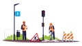 Road workers semi flat RGB color vector illustration