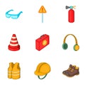 Road working equipment icons set, cartoon style Royalty Free Stock Photo