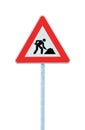 Road Works Ahead Warning Road Sign Pole isolated