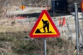 Road works ahead warning sign.. Royalty Free Stock Photo