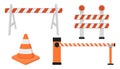 Road works barriers and protection fence. Vector illustration