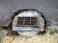 Road works. Installation of rain grate on the road. photo